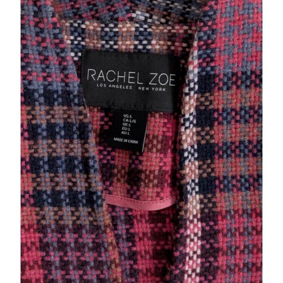 Rachel Zoe Pink Tweed Plaid Wool Blend Coat Size Large - Picture 8 of 13
